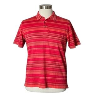 Nike ADV Tiger Woods Men Large Golf Polo Shirt Red/Orange Striped Short Sleeve